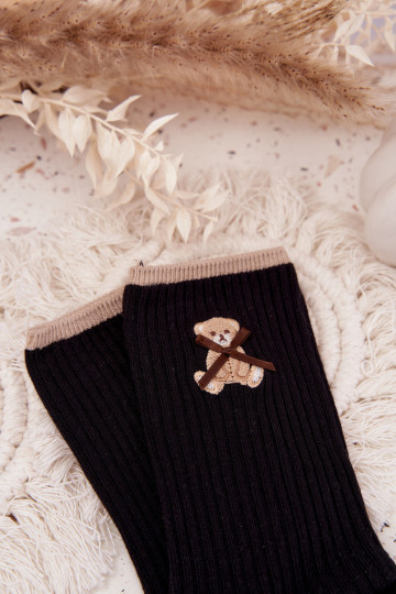 Chaussettes en coton à rayures avec ours couleur noire