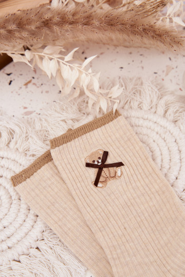 Chaussettes en coton avec des bandes Avec l ours beige