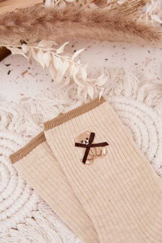 BaumZuollsocken mit Streifen Mit Bär Beige