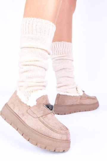 Mocassins sable foncé sur plateforme avec fourrure Kirby