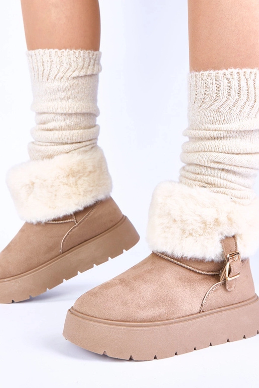 Dunkel-sandfarbene Schneestiefel mit...