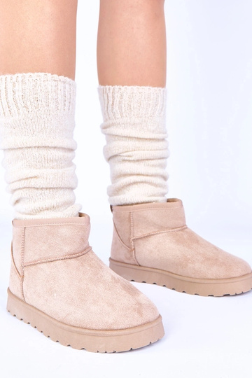 Zandkleurige sneeuwschoenen met bont Roelle