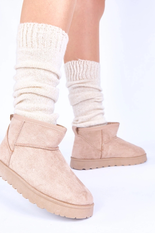 Zandkleurige sneeuwschoenen met bont...