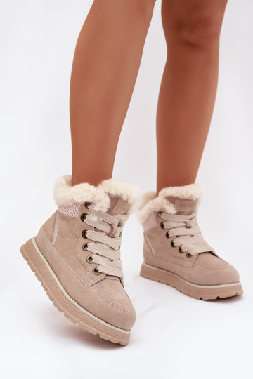 en daim Bottes de neige chaussures Féminin avec une plateforme avec un manteau de fourrure Big Star SS274371 beige 2