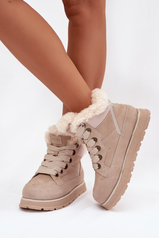 van suède SneeuIn laarzen schoenen Dames met platform met bont Big Star SS274371 beige