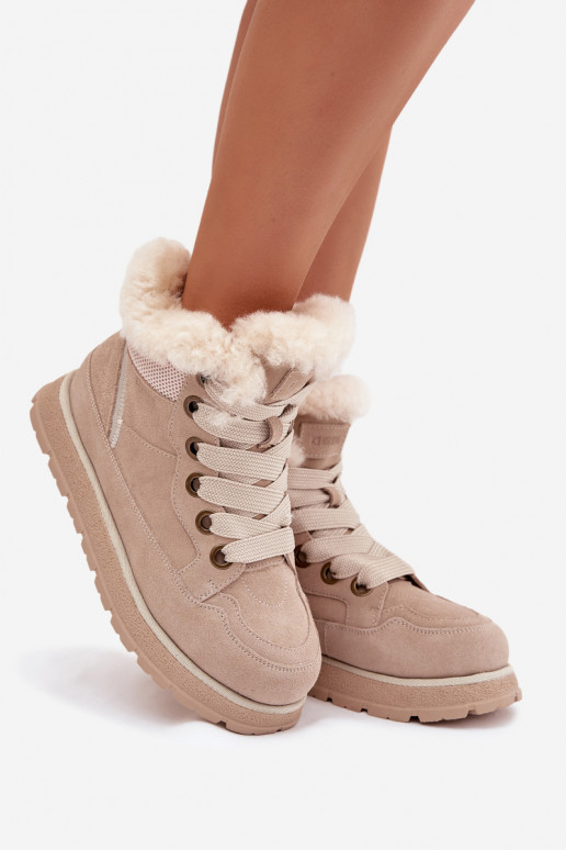en daim Bottes de neige chaussures Féminin avec une plateforme avec un manteau de fourrure Big Star SS274371 beige