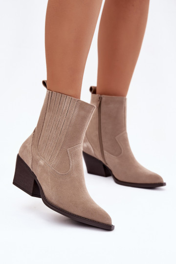 Suede schoenen coInboystijl Dames met hakken opInarmen beige Dylira 2