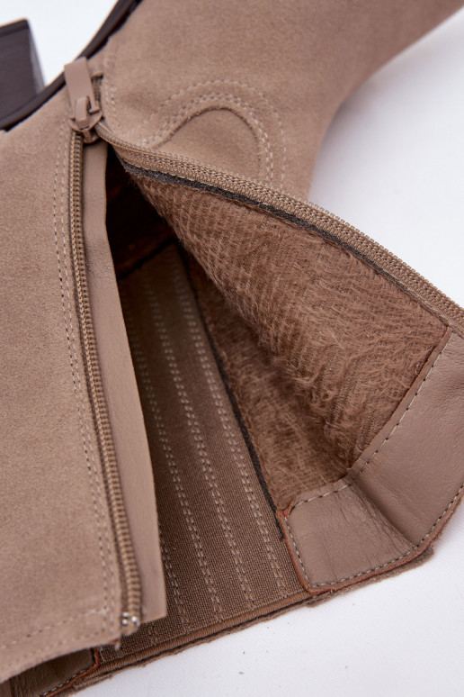 Suede schoenen coInboystijl Dames met hakken opInarmen beige Dylira