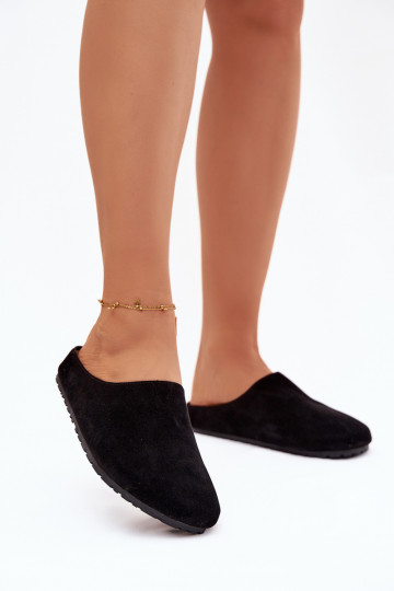 Zwarte dames slippers van kunstsuède Kalvess