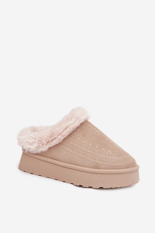 Schneestiefel Feminin mit einer Plattform mit Pelzmantel I Przeszyciami elfenbeinfarbe Arelina