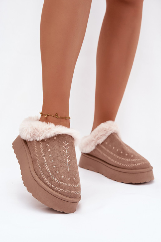 Schneestiefel Feminin mit einer Plattform mit Pelzmantel I Przeszyciami Beige Arelina