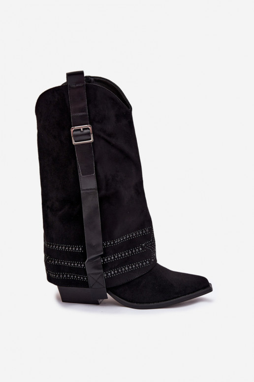 Stiefel CoZuboy-Stil Feminin Mit Dekoration I mit Schnallen schZuarze Farbe Camilora