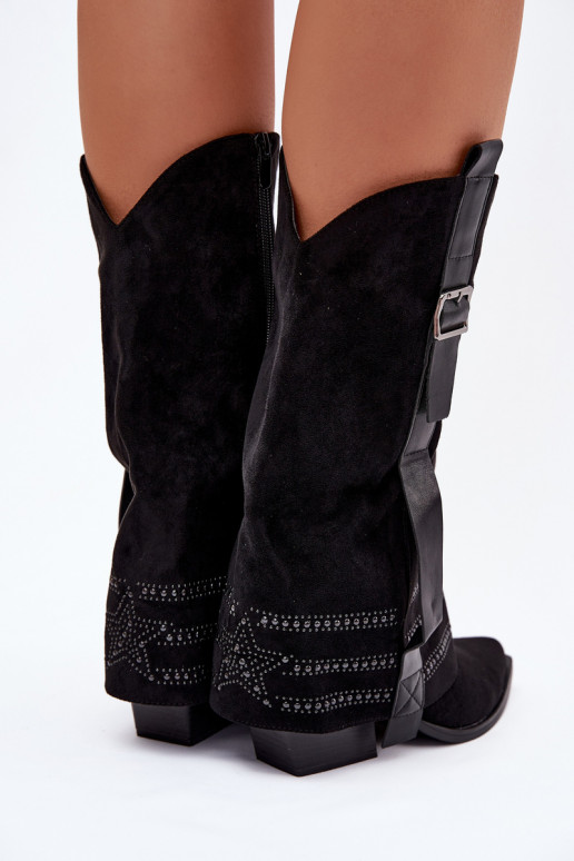 bottes style coÀ-boy Féminin Avec décoration I avec boucles couleur noire Camilora