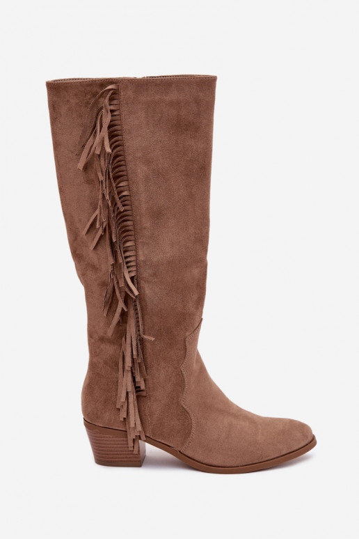 Stiefel CoZuboy-Stil Feminin mit Absätzen mit Fransen sich Zuarm laufen Khaki-Farbe Firlina
