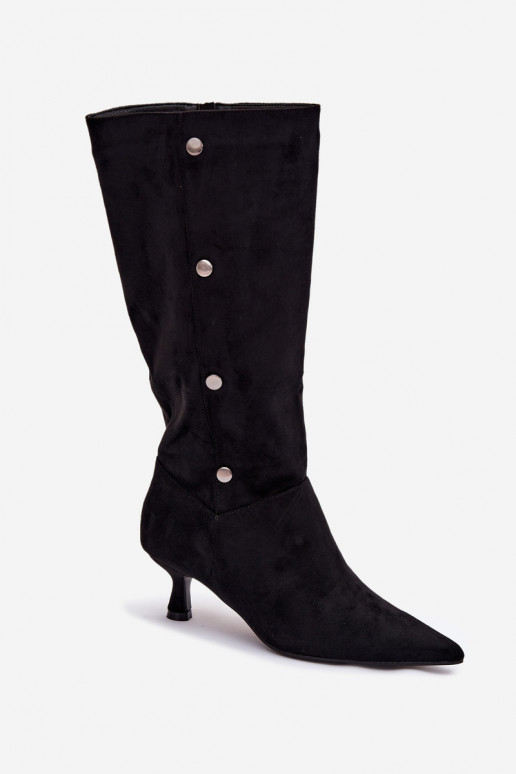 bottes pour femmes avec des talons Avec des décorationsi Detalami couleur noire Hovelle