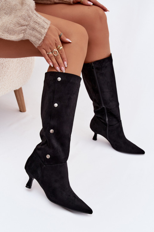 bottes pour femmes avec des talons Avec des décorationsi Detalami couleur noire Hovelle