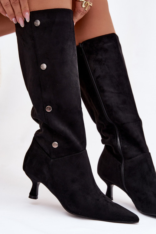 bottes pour femmes avec des talons Avec des décorationsi Detalami couleur noire Hovelle