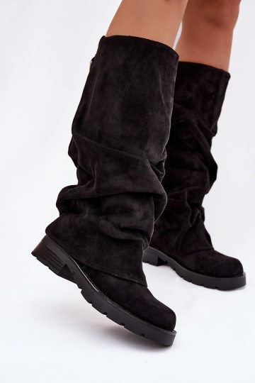 Schwarze warme Stiefel im Halbstiefel-Modell mit gewelltem Schaft Ilvessa
