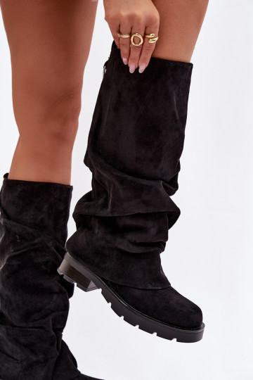 Schwarze warme Stiefel im Halbstiefel-Modell mit gewelltem Schaft Ilvessa 2