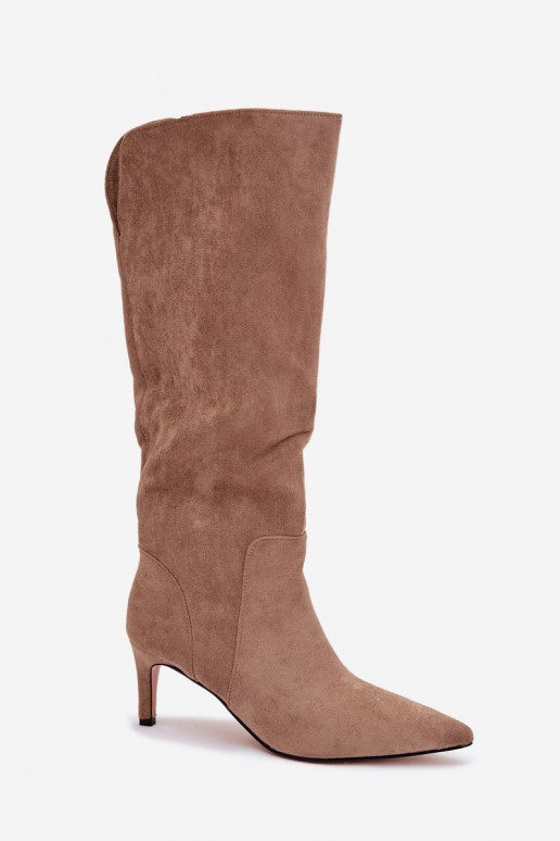 bottes pour femmes avec des talons fins réchaufferen daim écologiqueu beige Arelisse