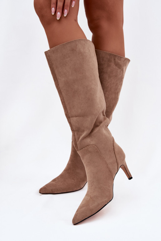 Damenstiefel mit dünnen Absätzen sich Zuarm laufenaus Öko-INildlederu Beige Arelisse