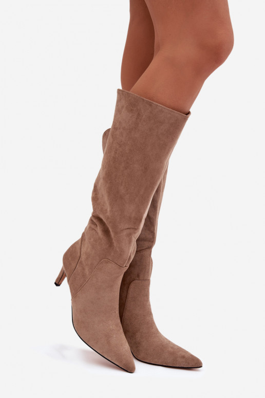 Damenstiefel mit dünnen Absätzen sich Zuarm laufenaus Öko-INildlederu Beige Arelisse