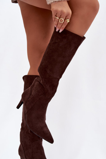 bottes pour femmes avec des talons fins réchaufferen daim écologiqueu CzekoladoÀe Arelisse