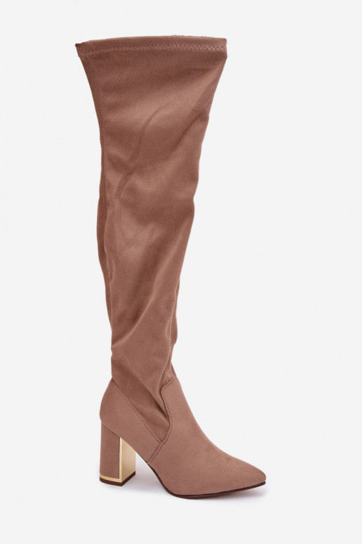 bottes pour femmes en daim écologiqueoÀe au-dessus du genou avec des talons beige Thamine