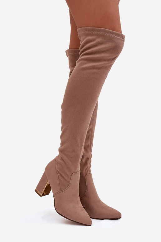 Damenstiefel aus Öko-INildlederoZue oberhalb des Knies mit Absätzen Beige Thamine