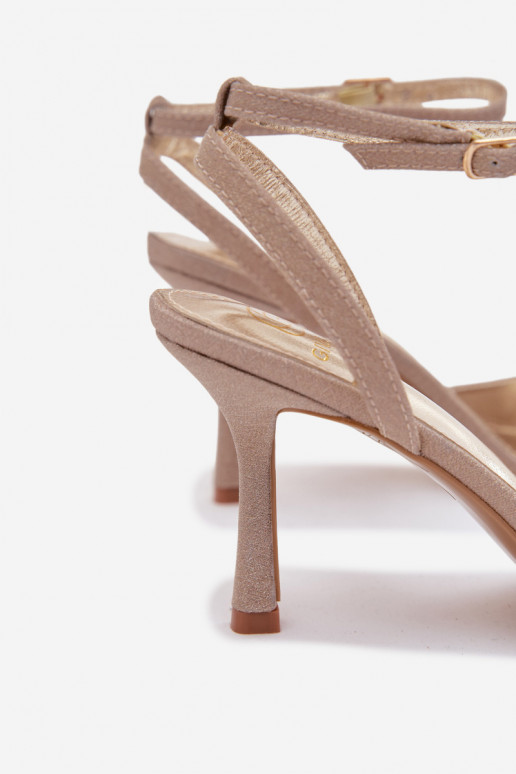 Damensandalen mit dünnen Absätzen mit Glanz goldene Farbe Brisora