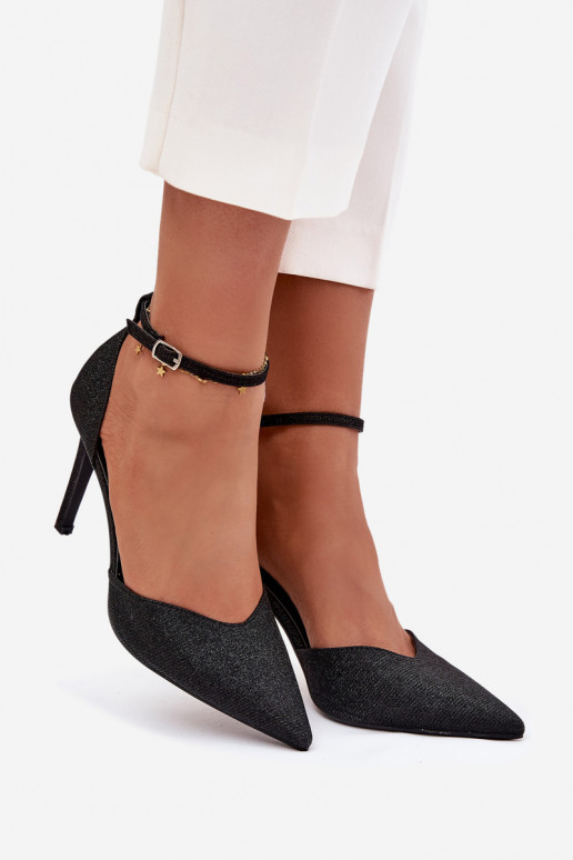 Chaussures brillantes à talons hauts avec des sangles couleur noire Joranne