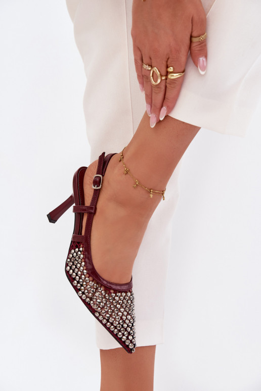 hochhackige Schuhe mit Nieten Burgund Selinna