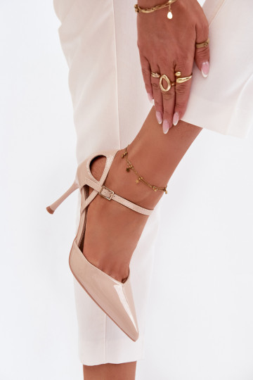 met lakeffect Hakken met riemen beige Tarilin