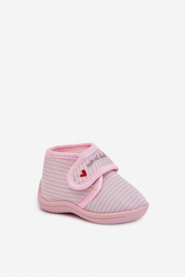 Helle rosa Kinderschuhe mit Klettverschluss und Streifen Lavelle