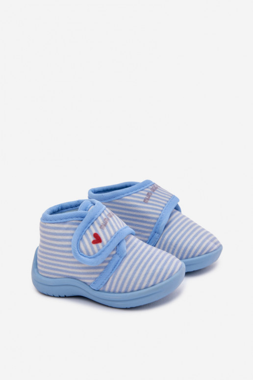 Chaussons Puéril avec attaches adhésives avec des bandes couleur bleue Lavelle