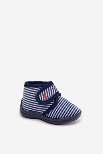 Dunkelblaue Kinderschuhe mit Klettverschluss und Streifen Lavelle