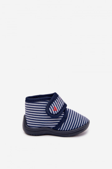 Dunkelblaue Kinderschuhe mit Klettverschluss und Streifen Lavelle 2