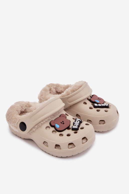 LichtgeInicht pantoffels Slippers Kinderen opInarmen met bont erinPrzypinkami kaki kleuren Cerelle