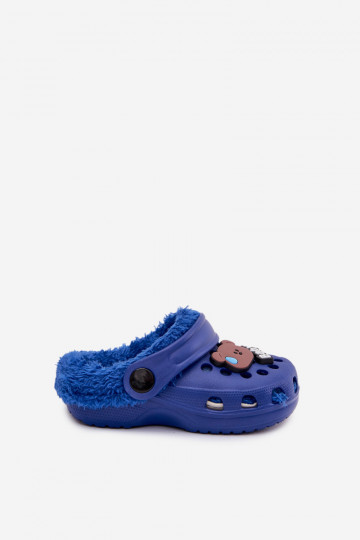 Kinderen warme slippers met bont aan de binnenkant, donkerblauwe kleur „Cerelle" 2
