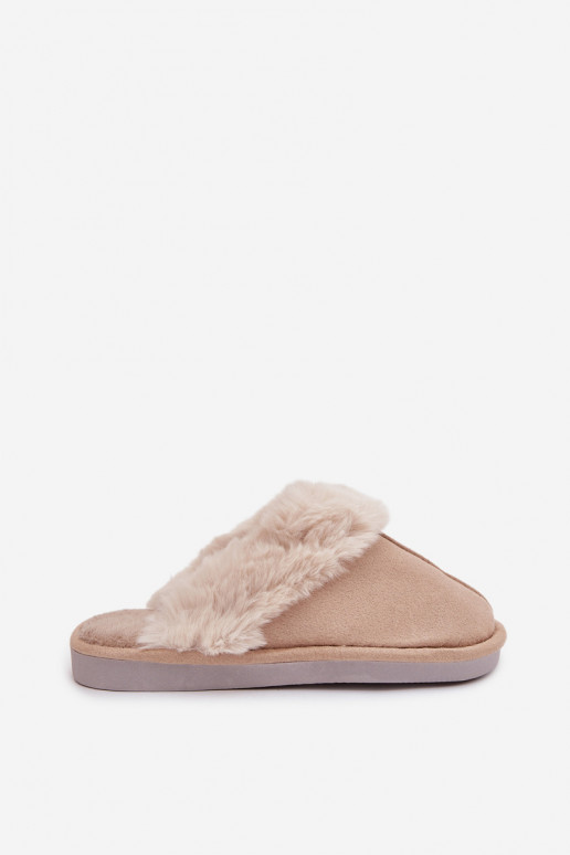 Beige dames slippers met bont Carisse