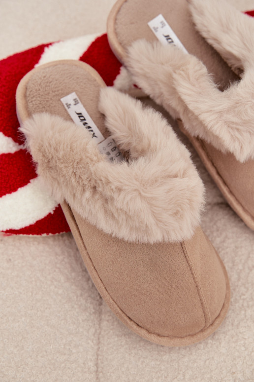 Beige dames slippers met bont Carisse