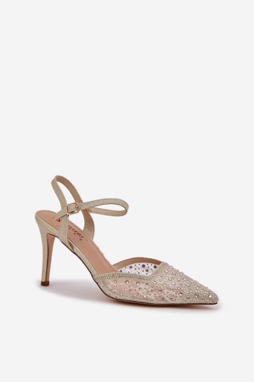 Dekorierte High Heels mit offenem Absatz in Goldfarbe Nadra