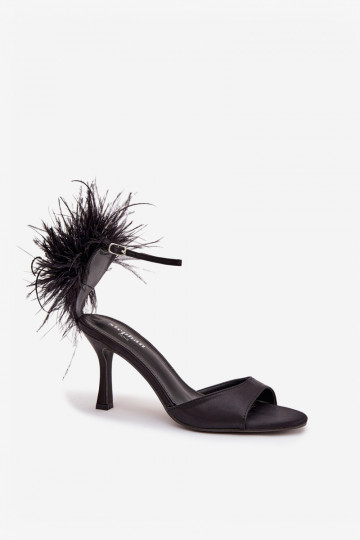 Zwarte sandalen met dunne hakken en veren Caelina 2
