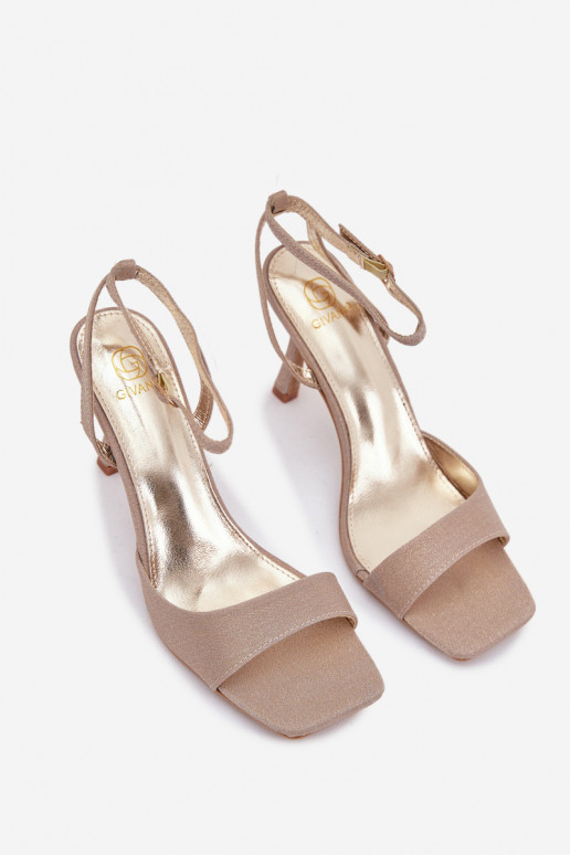 Damen Sandalen mit dünnen Absätzen und Glanz, goldfarbene Brisora