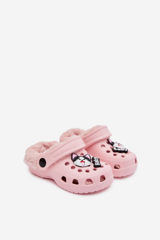 Kinderen warme slippers met bont aan de binnenkant, roze kleur „Cerelle"