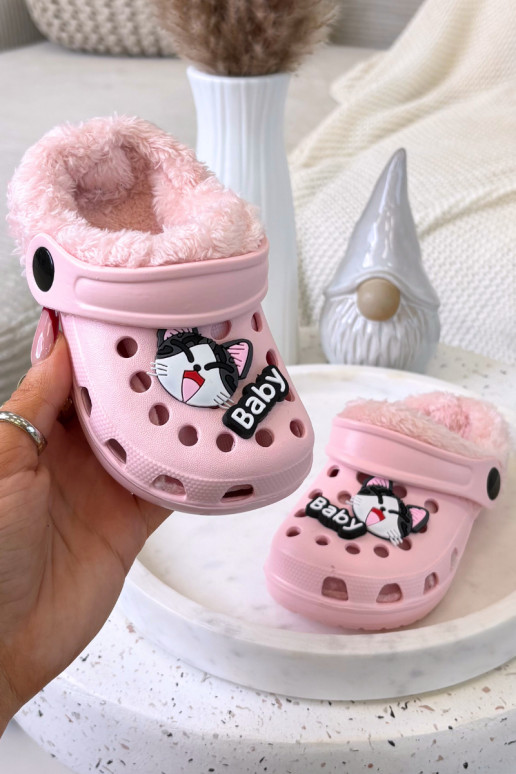 Kinderen warme slippers met bont aan de binnenkant, roze kleur „Cerelle"