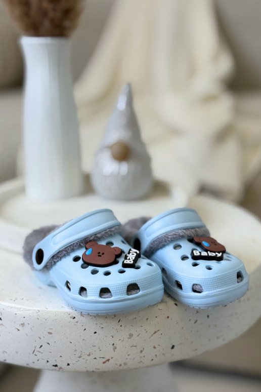 Pantoufles chaudes pour enfants avec fourrure à l'intérieur, couleur bleu clair « Cerelle »