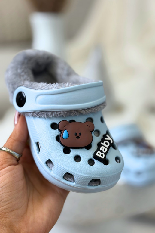 Kinderen warme slippers met bont aan de binnenkant, lichtblauwe kleur „Cerelle"