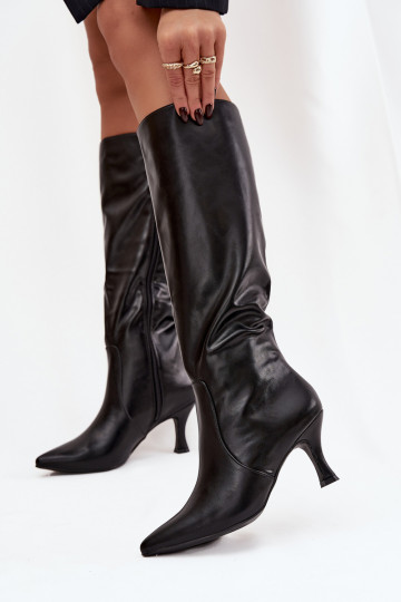 Bottes longues pour femmes en simili cuir couleur noire Karella