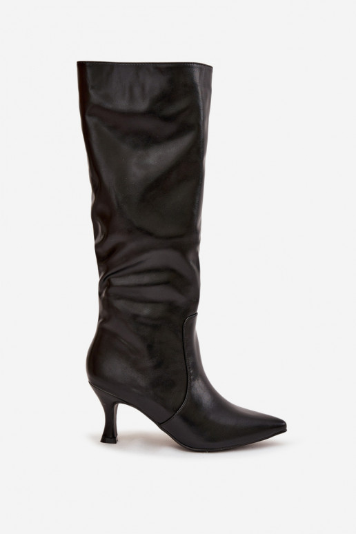 Bottes longues pour femmes en simili cuir couleur noire Karella